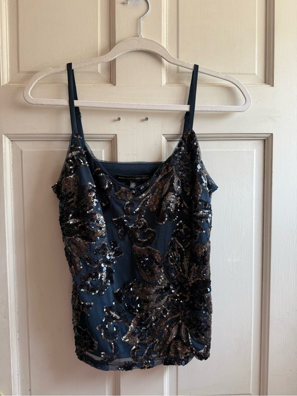 White House Black Market Navy & Black Sequin Camisole